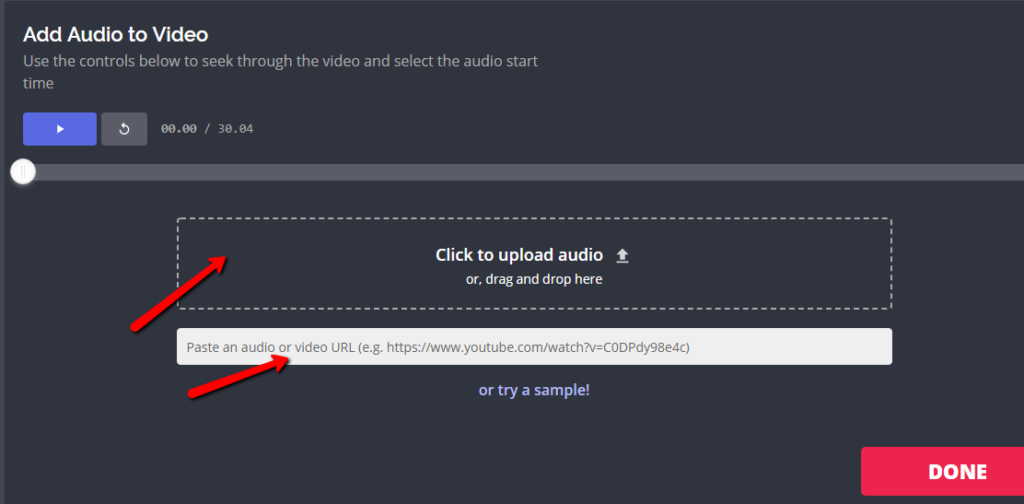 From the audio tab, you can upload or put a URL of audio