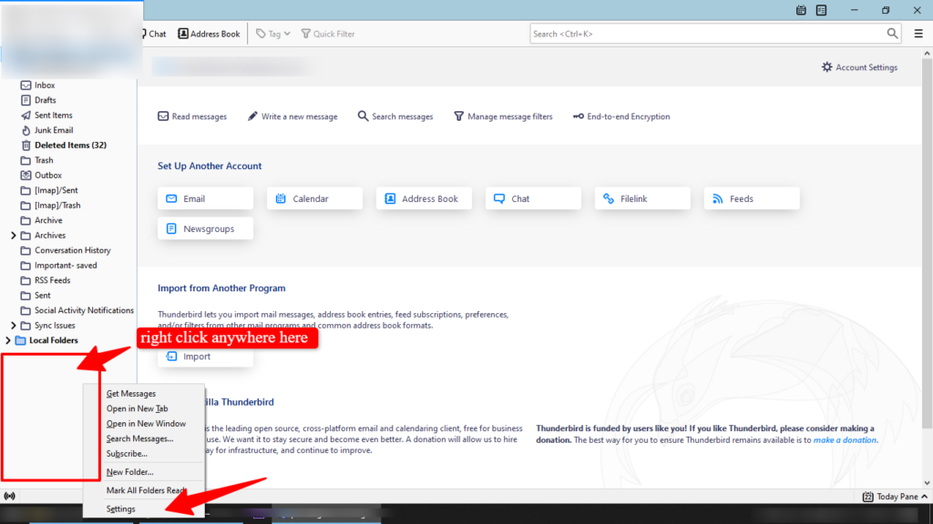 right click on the right panel and click settings