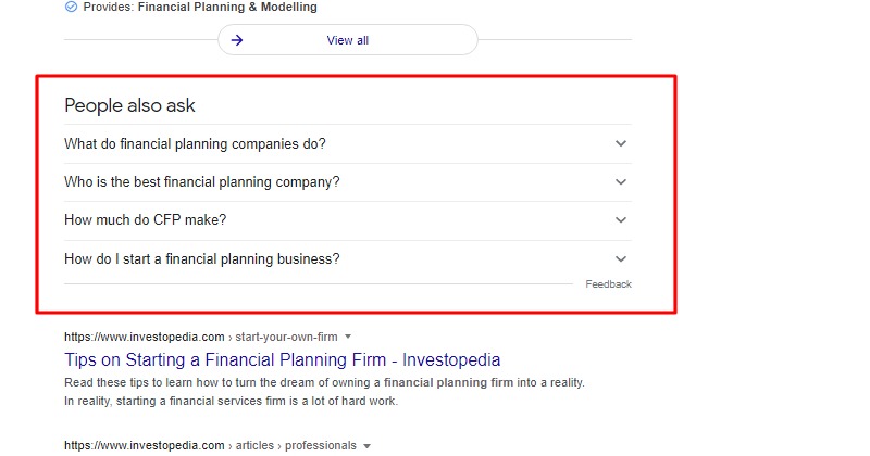 People Also Ask Section